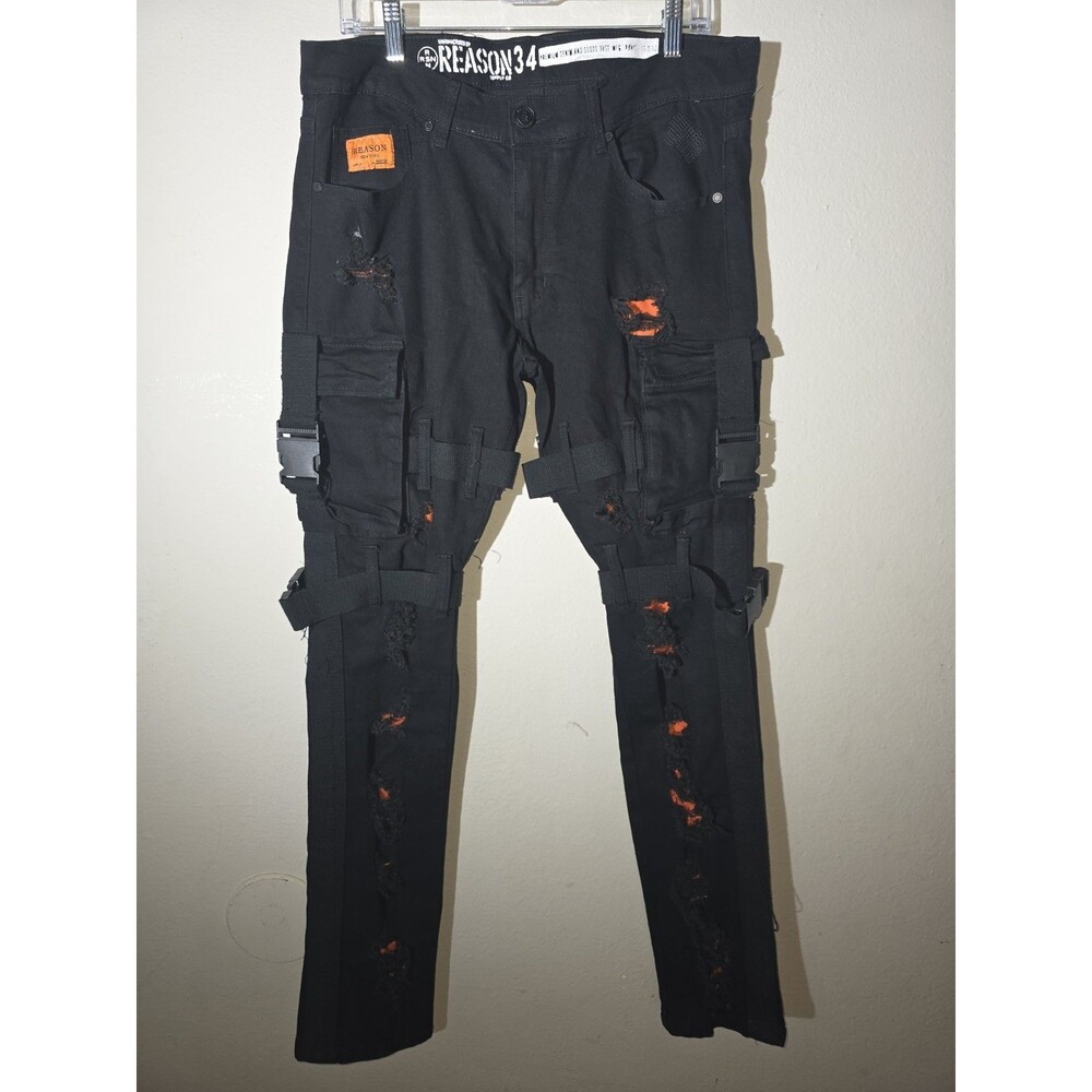 Reason Jeans Mens Size 34 Tactical Cargo Strap Skinny 34x33 Stretch Pants